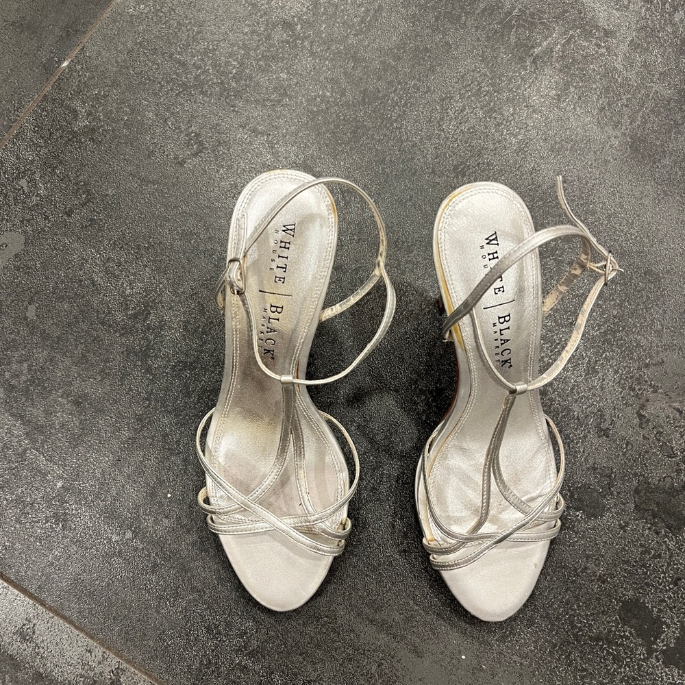 White Black Silver Strappy Heels